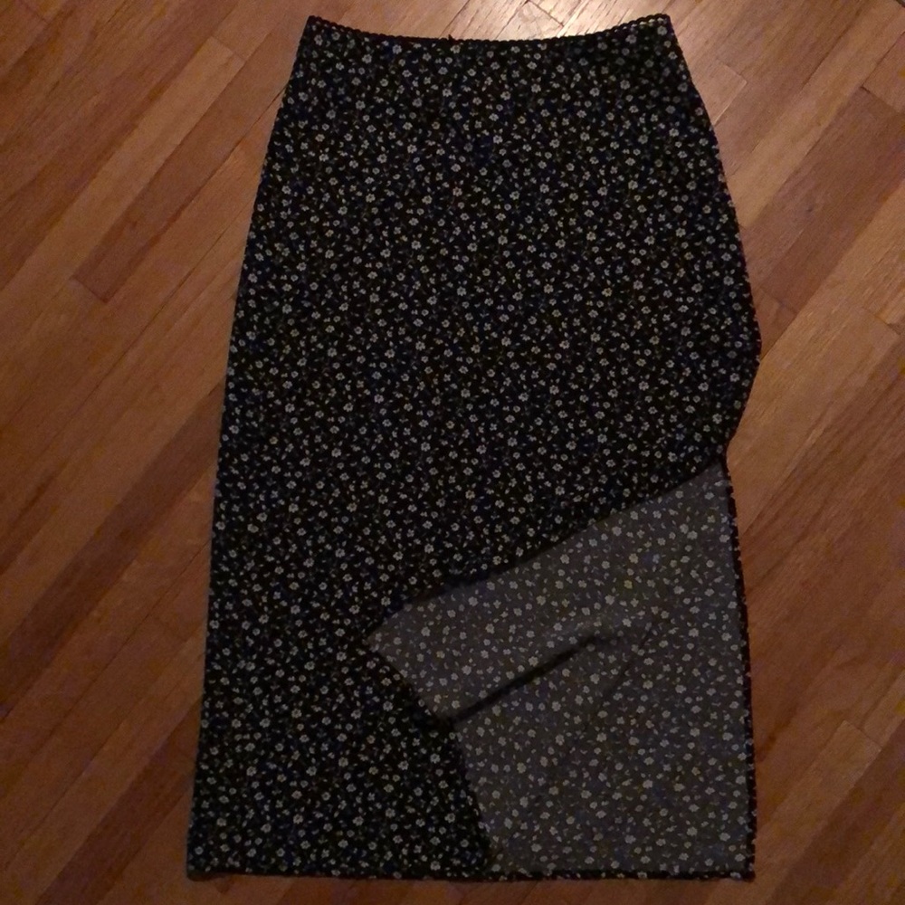 Black Floral Midi Skirt with Side Slit